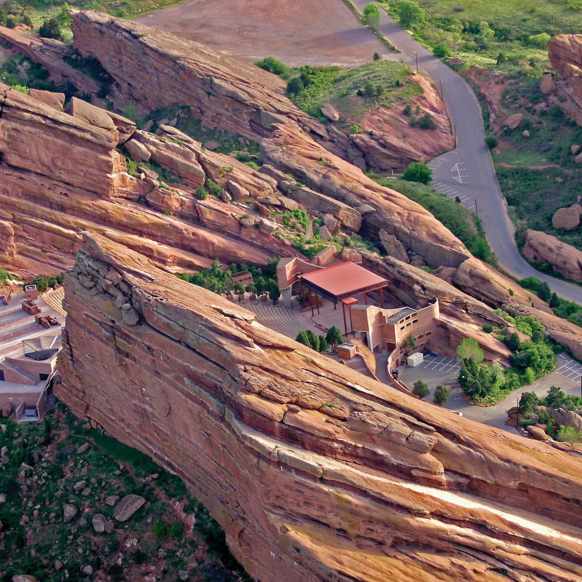 Aerial view of Red Rocks Park & Amphitheater