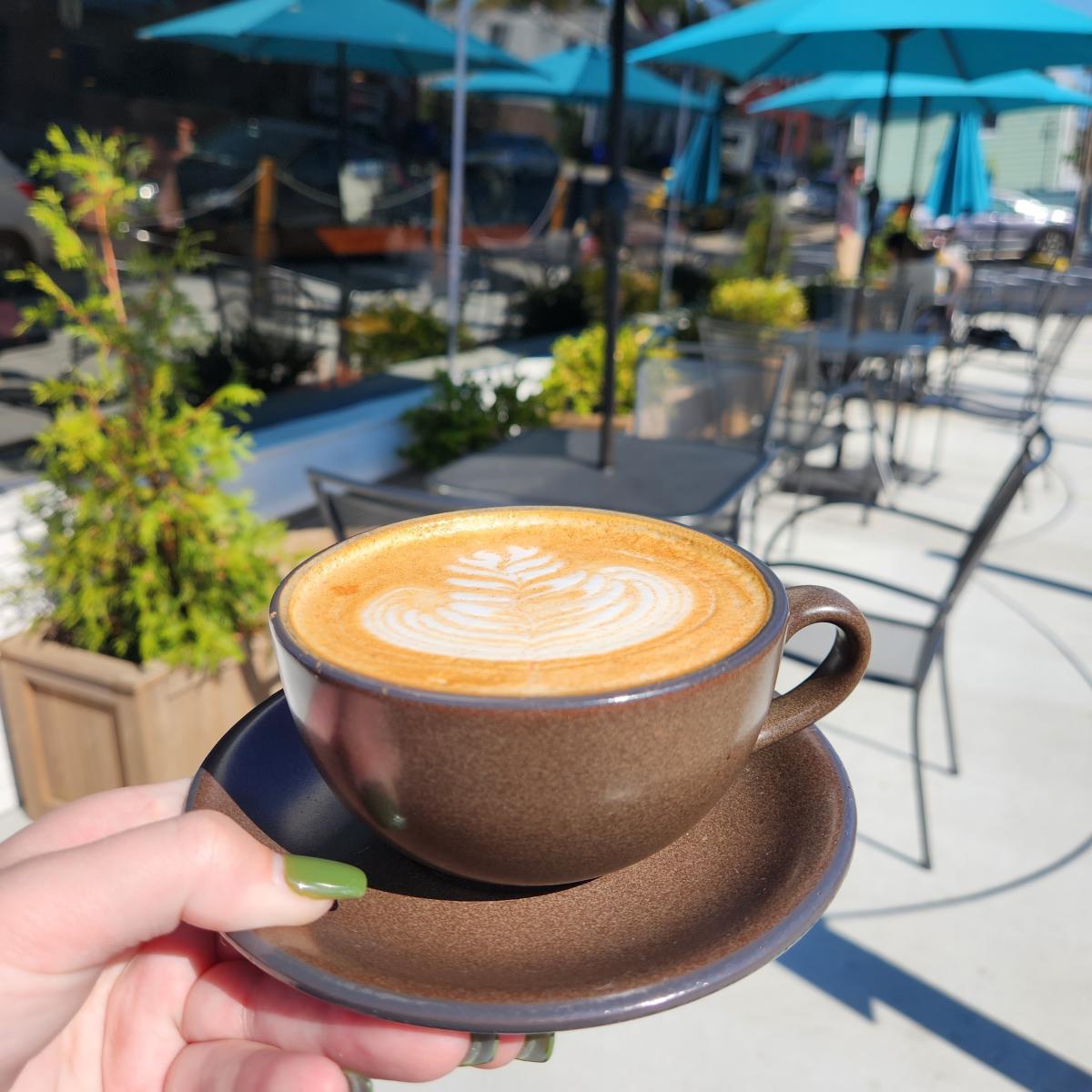 A cup of coffee from Gravel and Grind in Downtown Frederick