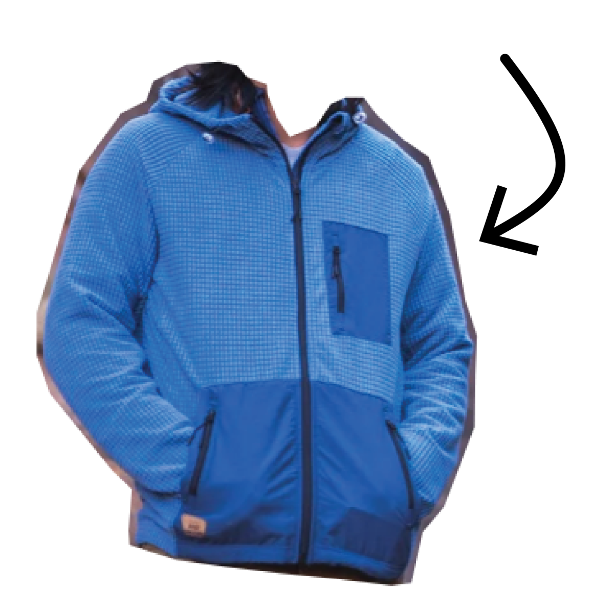 An arrow points to a microgrid fleece