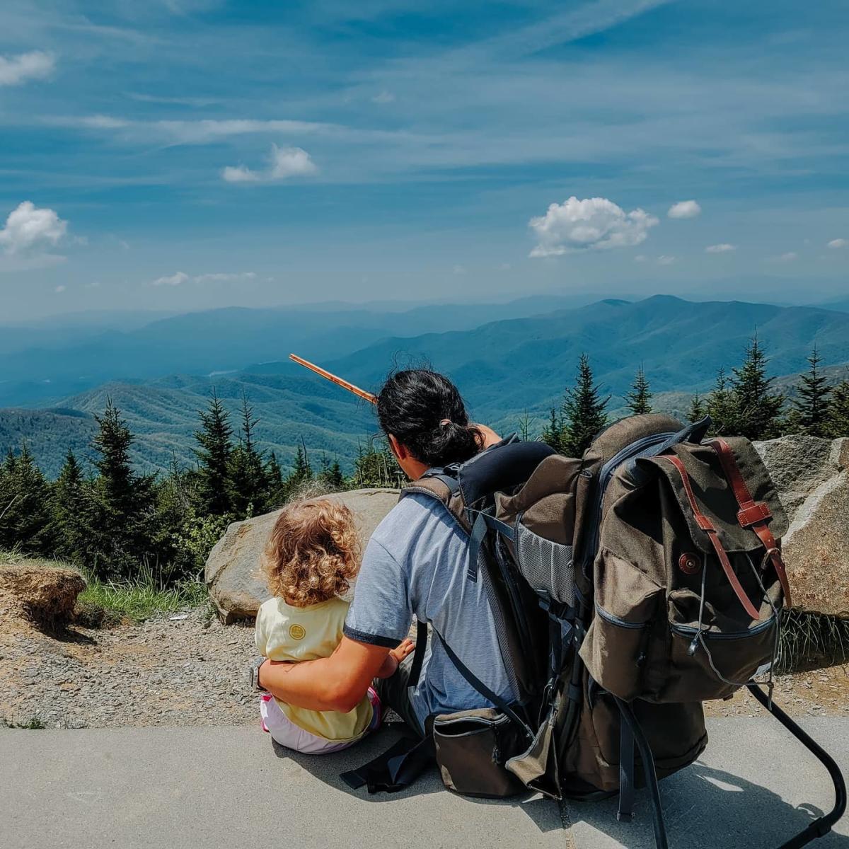 Father and child hiking