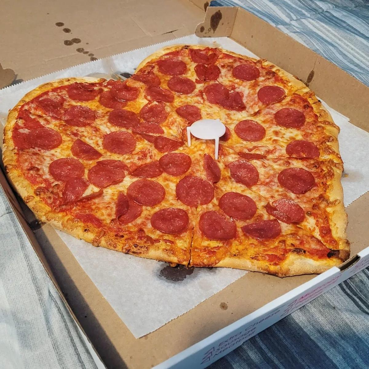 Heart-shaped pizza from Alfredo's Pizza Cafe