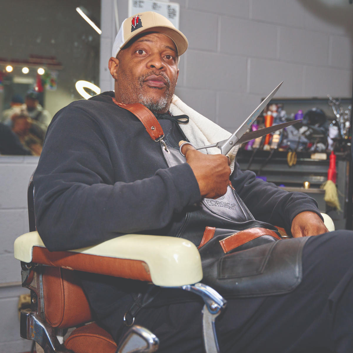Tim Nelson "Nelly" at Waton's Barbershop in Lawrence Kansas
