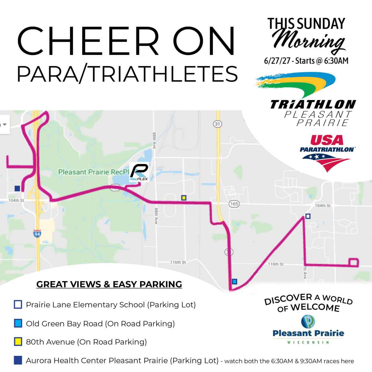 2021 Cheer On Pleasant Prairie Triathlon Map