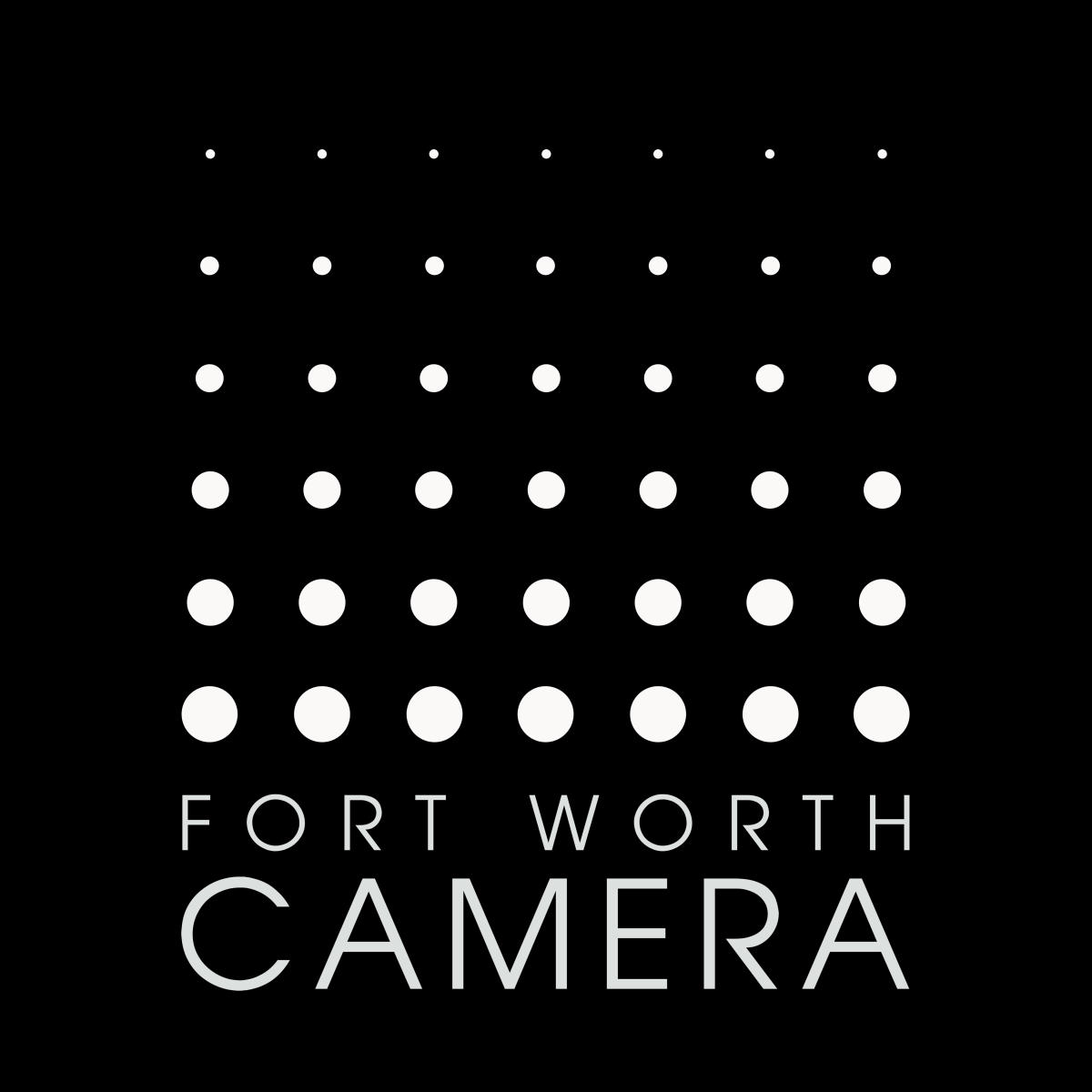 On top of a black background is a quite square of graduated dots and sans serif text reading "Fort Worth Camera"