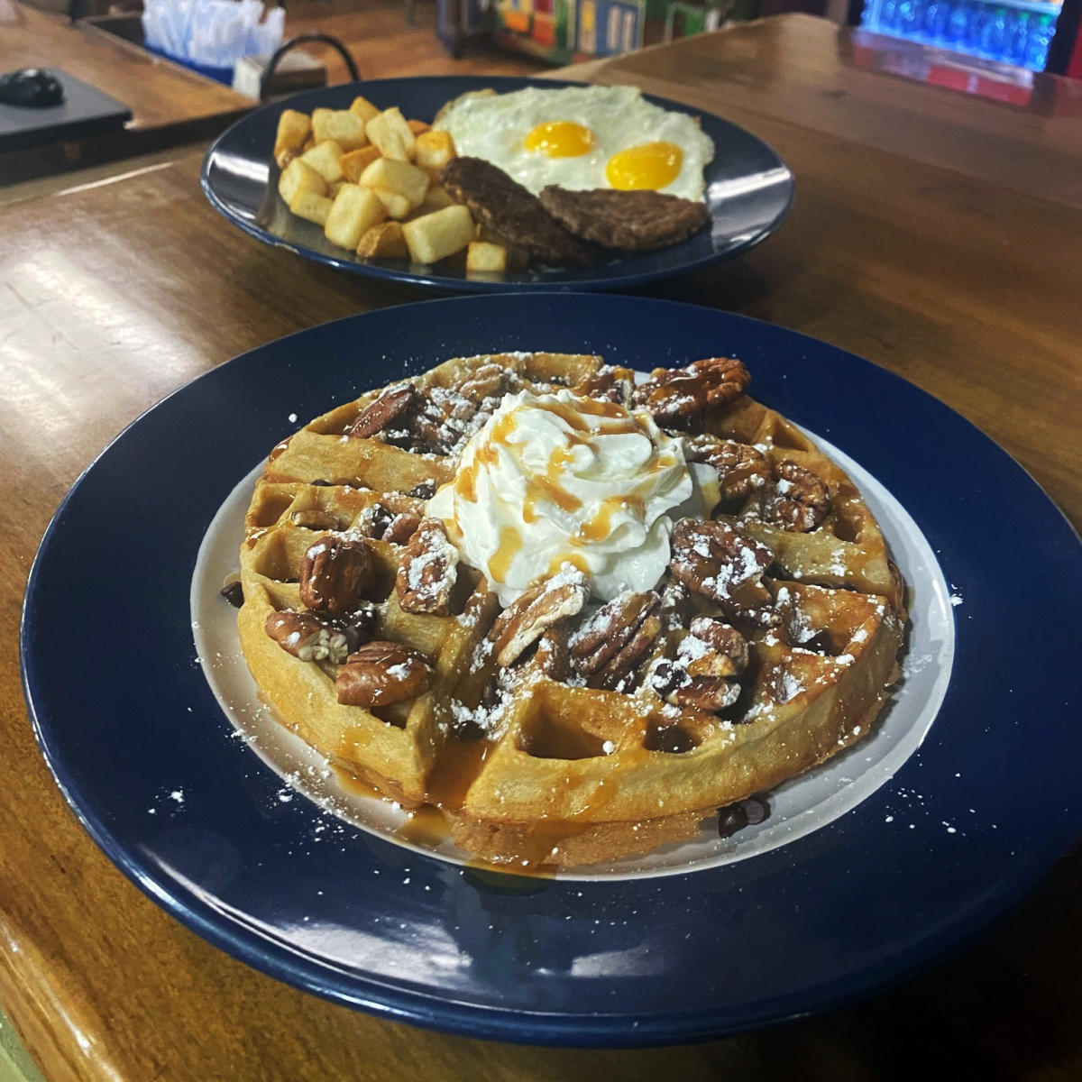 Get a loaded Belgian Waffle for breakfast at Creole Bagelry and Café in Slidell.