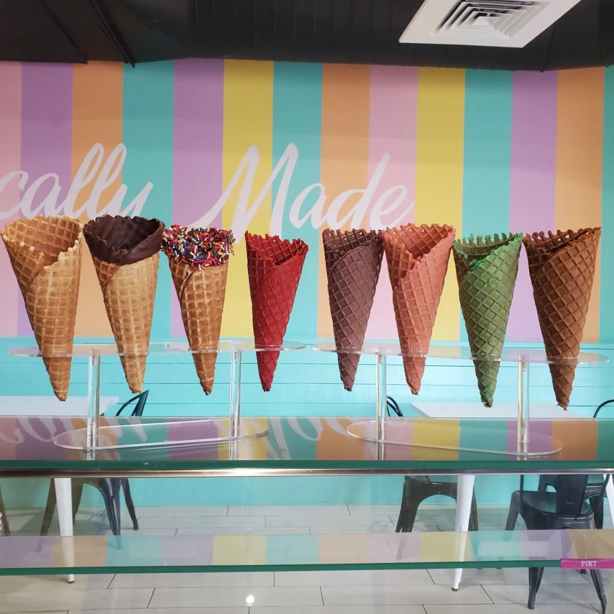 A rainbow of cones at Slidell Ice Cream Company.