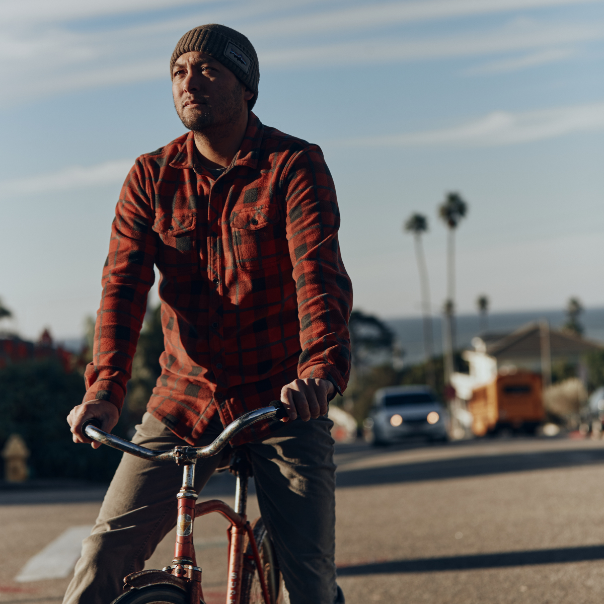 Aaron Jackson riding bike in Cayucos, California