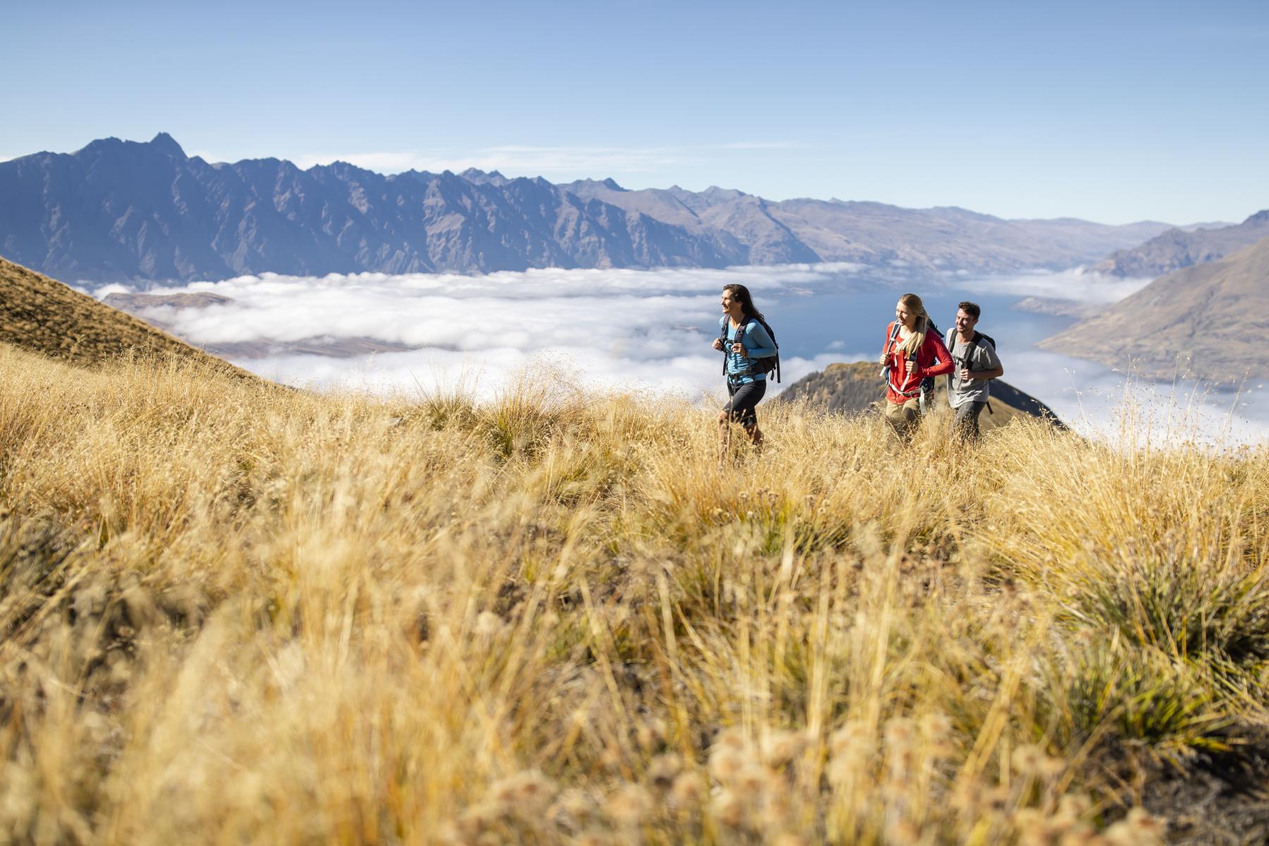 Friends hiking Queenstown in summer