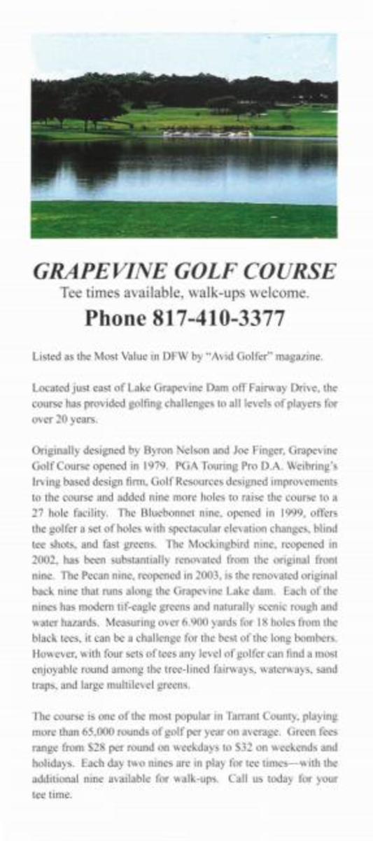 Grapevine Golf Course Rack Card
