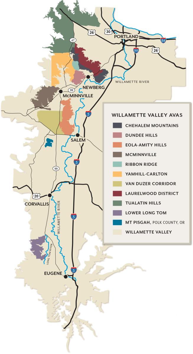 Map of the Willamette Valley and all nested AVAs.