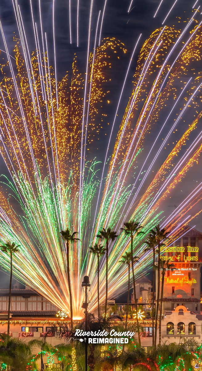 Fireworks at Mission Inn in Riverside County, CA, downloadable mobile wallpaper