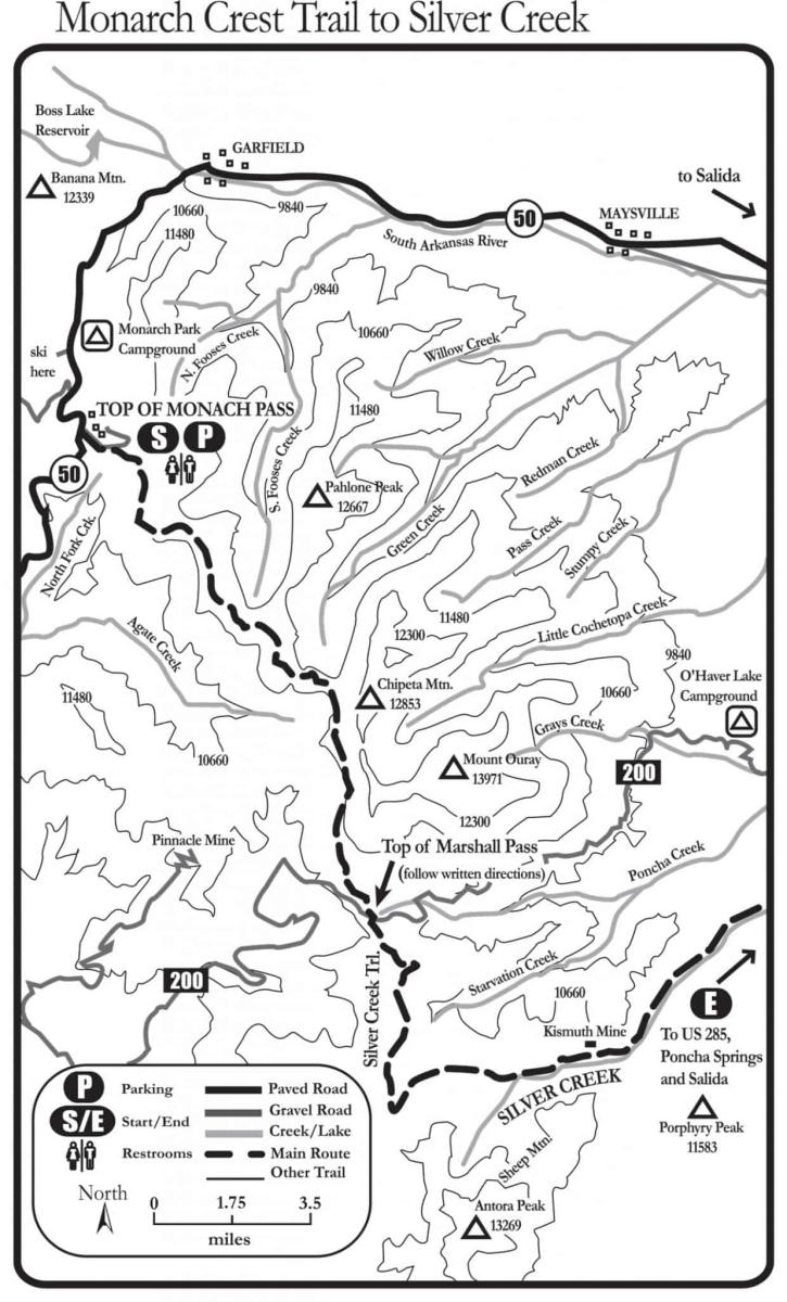 Monarch Crest Trail to Silver Creek map
