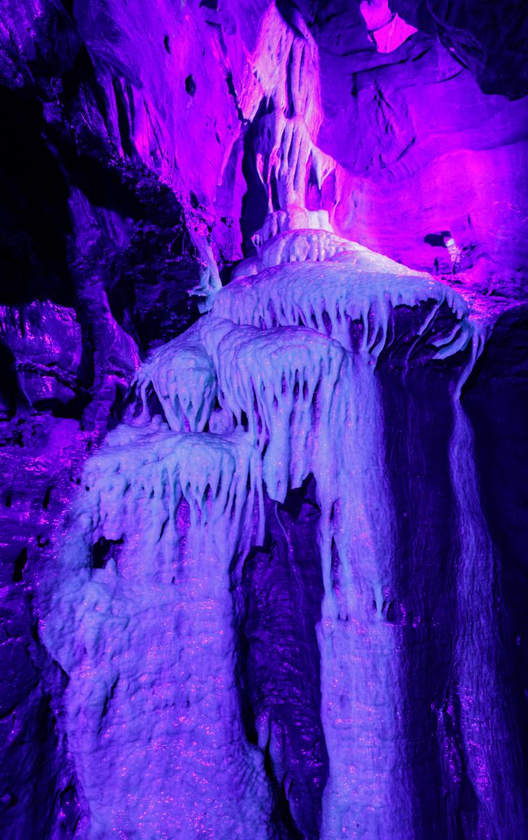 Formation in Lincoln Caverns & Whisper Rocks during their Come to the Darkside Blacklight Adventures!