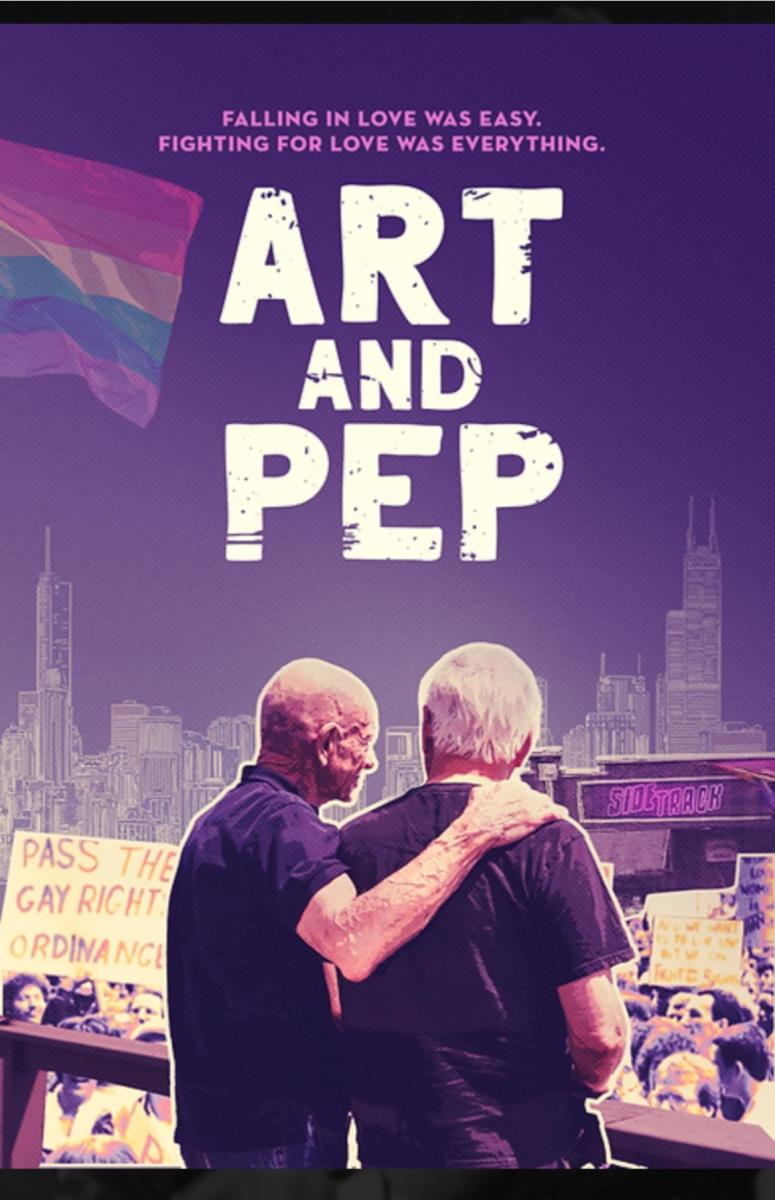 Movie poster with two men, one has his arm around the other, for the film Art and Pep
