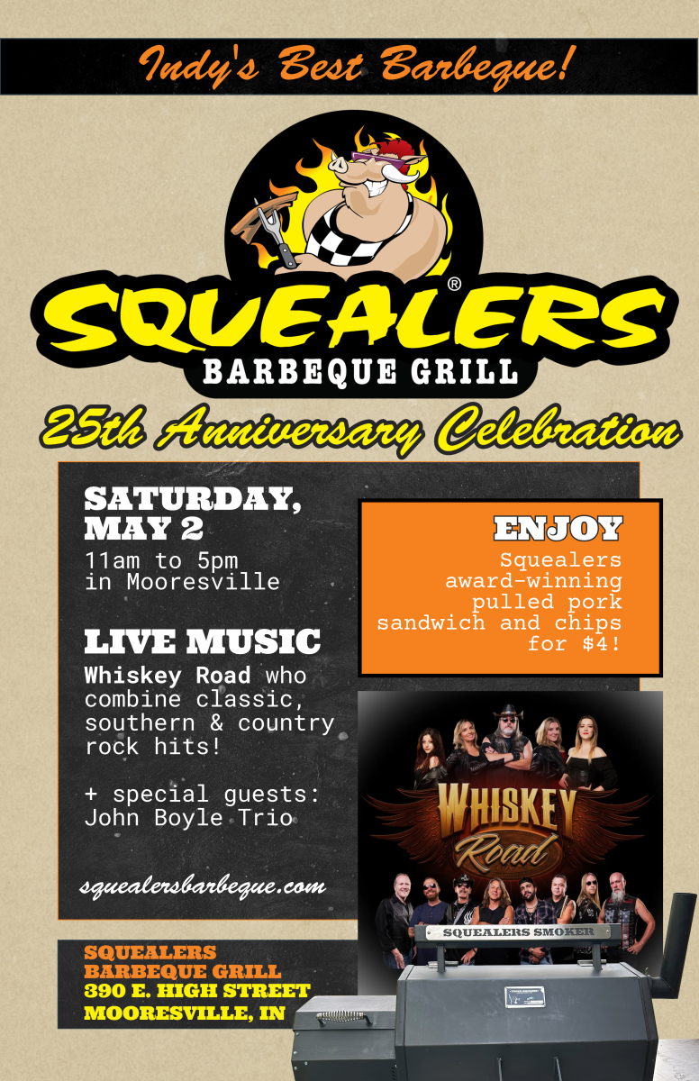Image of the flyer promoting the May 2 Anniversary Celebration, from 11 am to 5 pm. The event will include live music, throwback pricing, a beer tent and more.