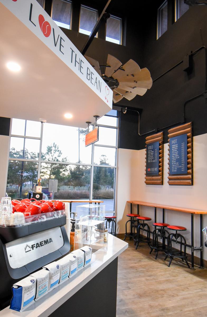 Interior of Lovebeans Coffeehouse in The Woodlands, Texas