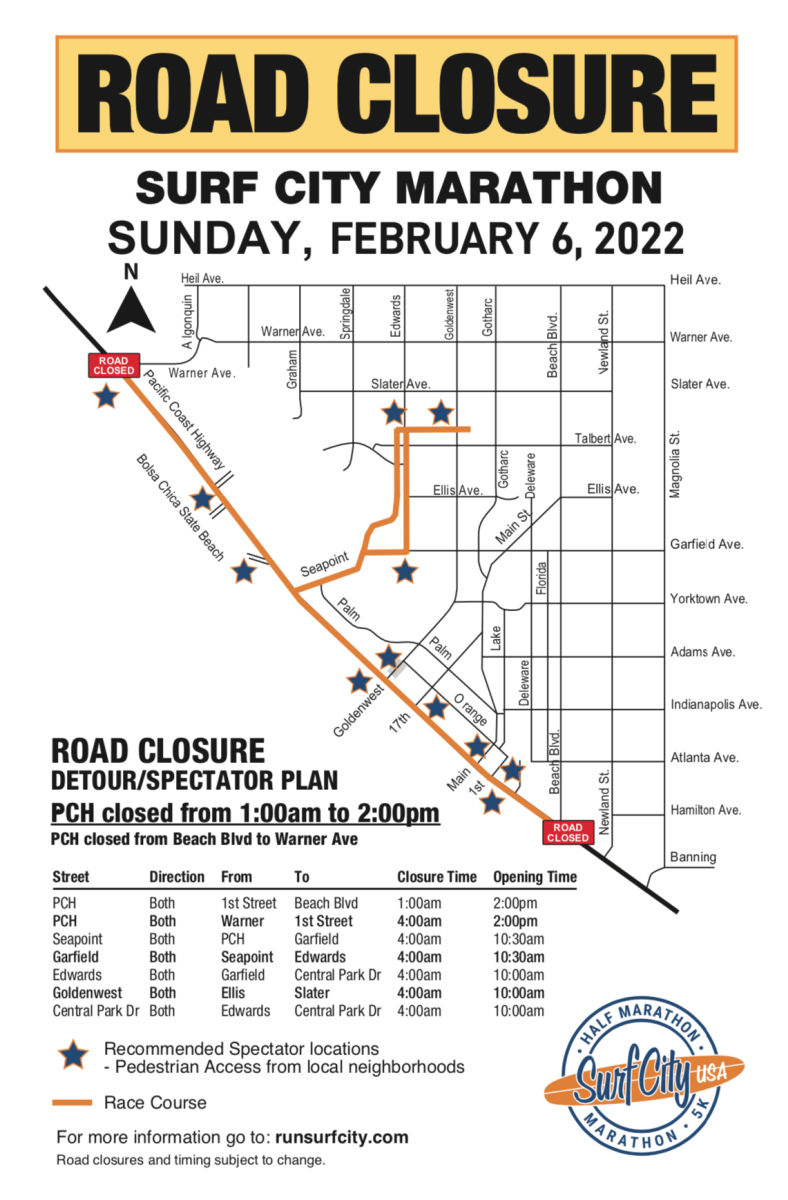 Surf City Marathon Road Closures Map