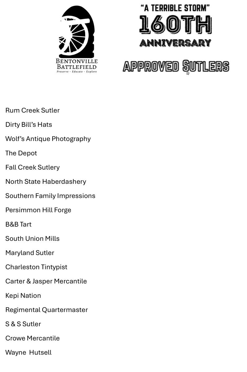 Sutlers List 160th Bentonville Battlefield Reeanactment