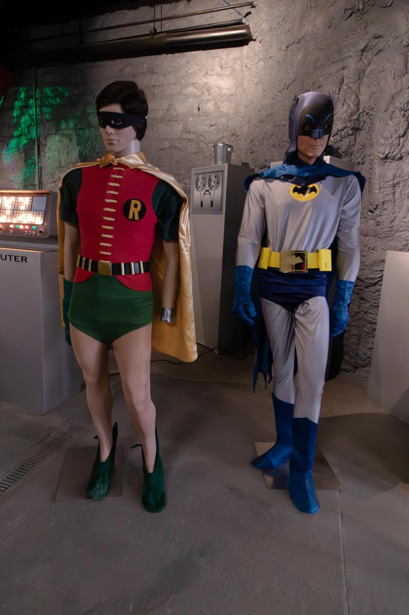 Classic costumes for Batman and Robin on display at Fiberglass Freaks' Batman Museum in Logansport.