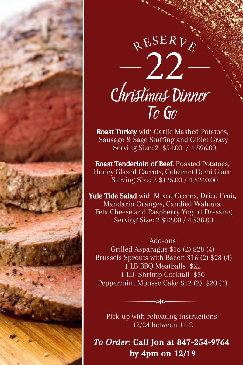 menu for Reserve 22 for Christmas 2023