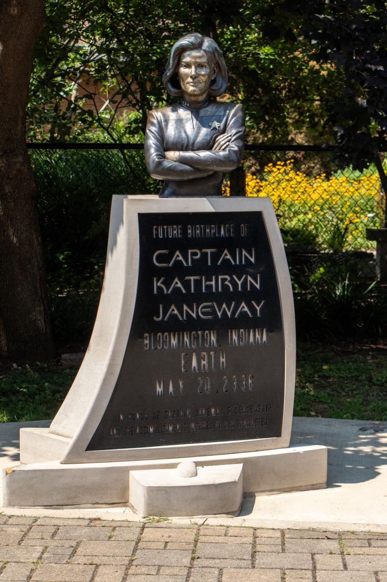 Bust commemorating the future birthplace of Captain Kathryn Janeway from Star Trek: Discovery in Bloomington