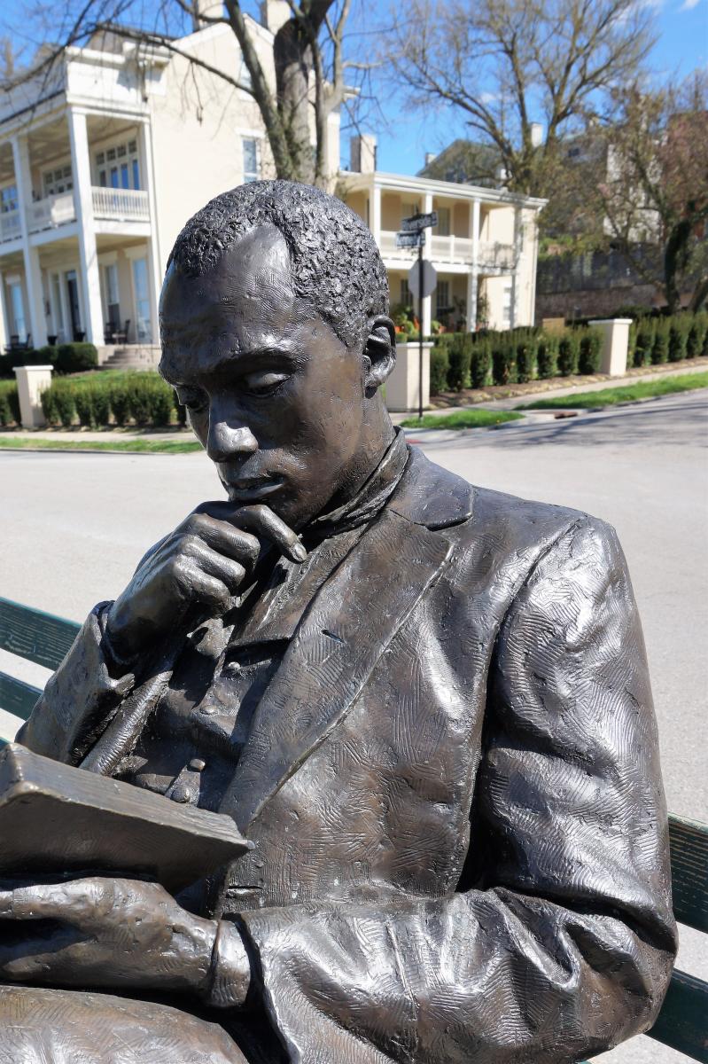 The James Bradley statue on the riverfront in Covington, Ky.