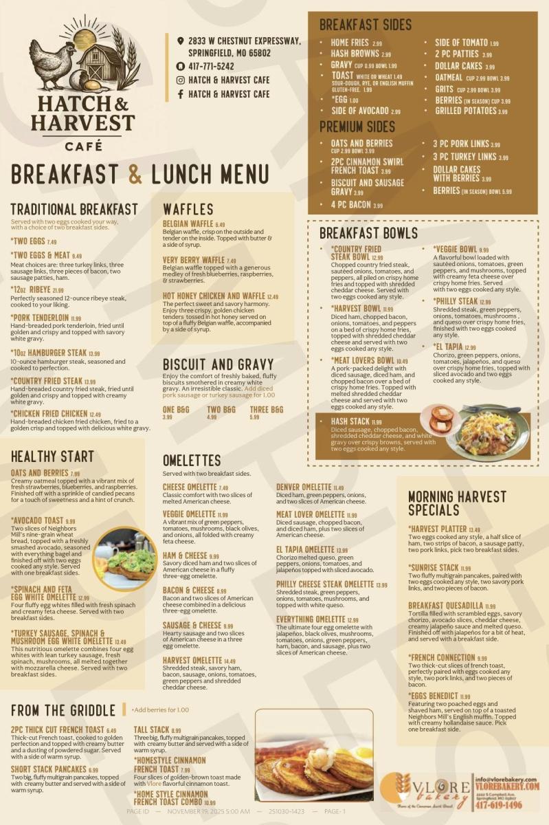 Hatch & Harvest Cafe Menu