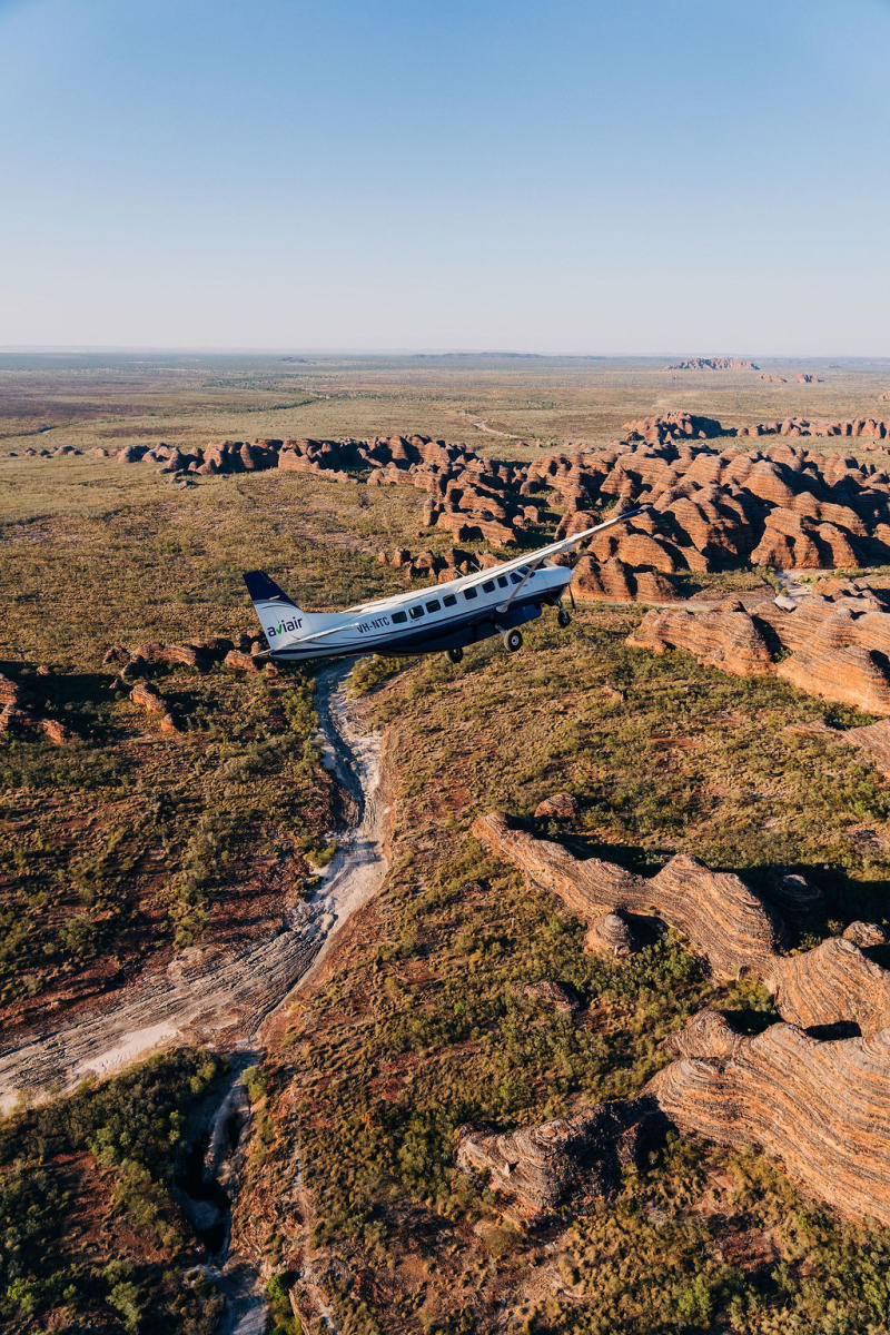 Aerial view of Aviair aircraft flying over the Bungles