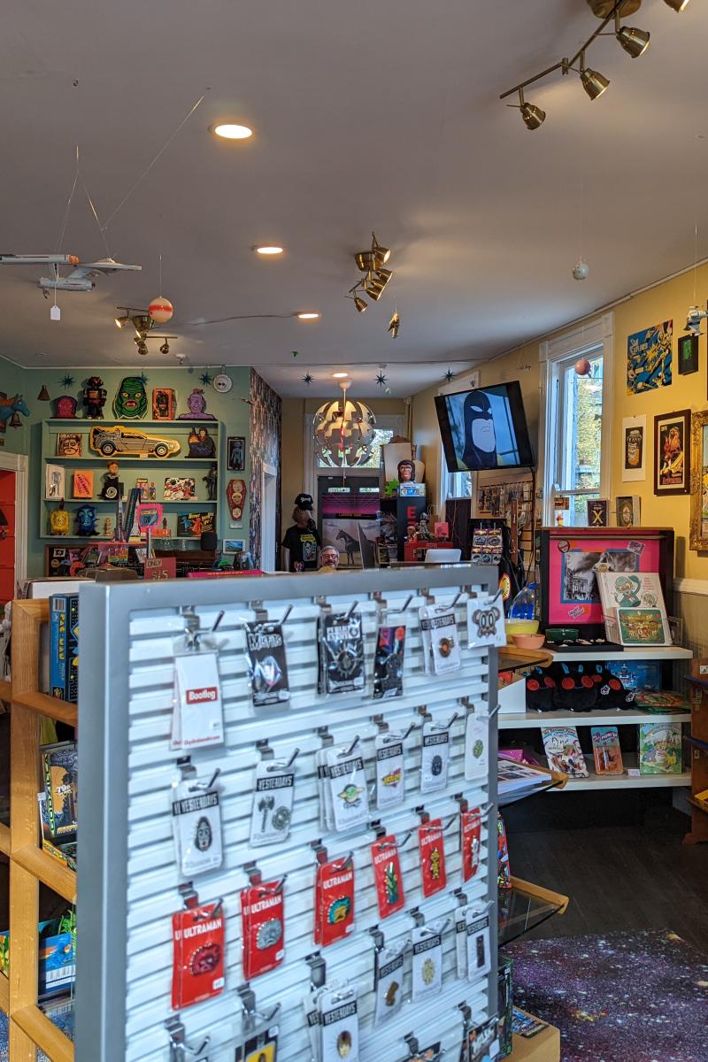 Inside view of Earth to Kentucky, a sci-fi, games, comics, and art toys shop in Covington, Ky.