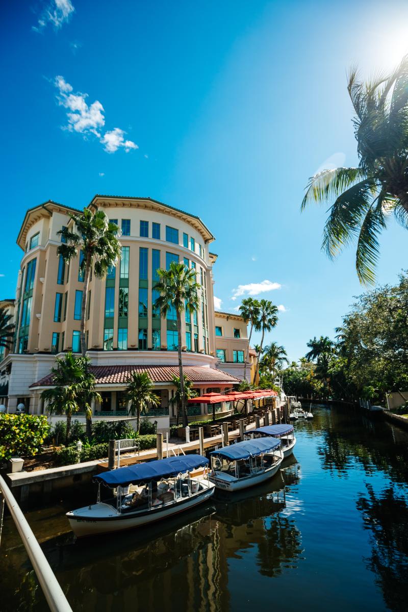 Exterior view of Nauti Dawg Marina Café in For Lauderdale, FL