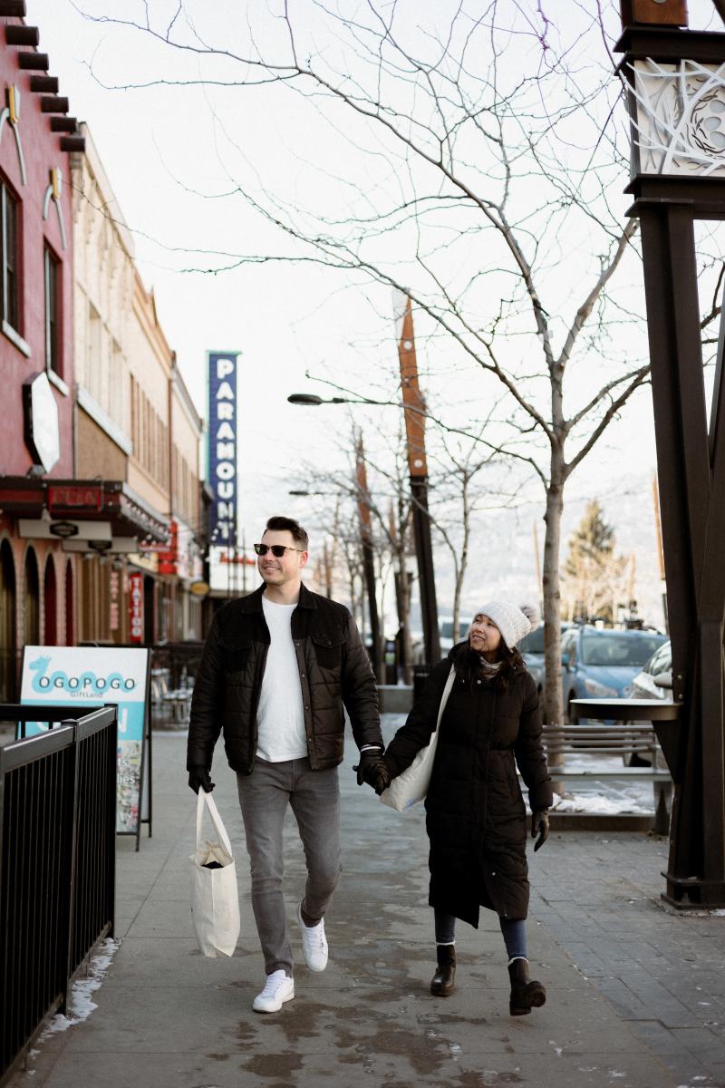 Couple Walking on Bernard Ave Downtown 3