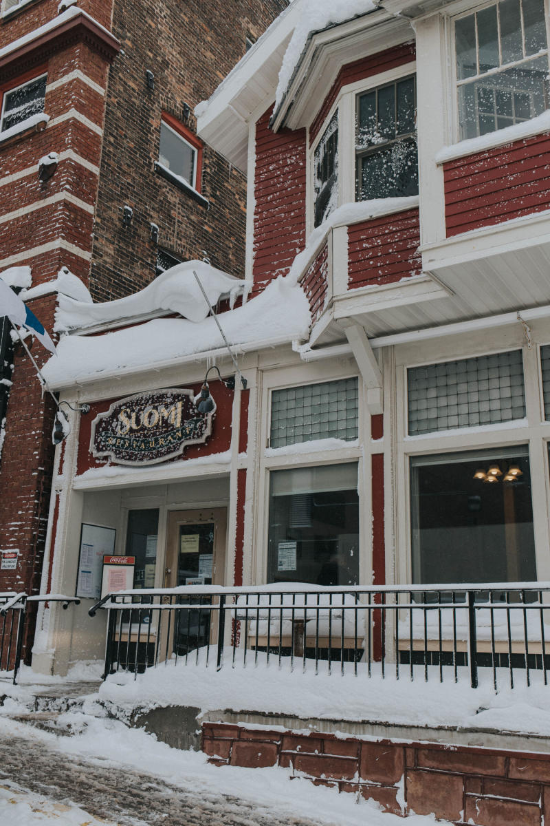 a restaurant facade in winter