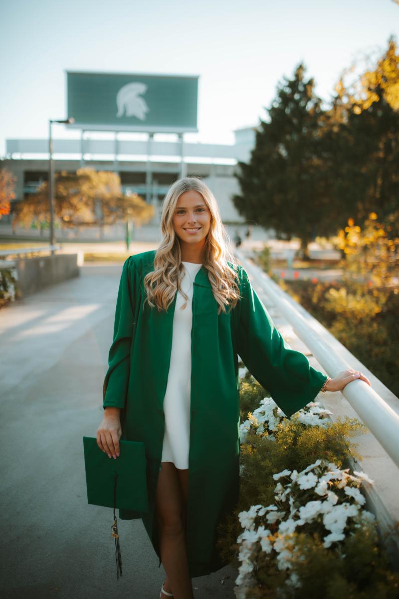 Allison Urlaub in her MSU cap and gown