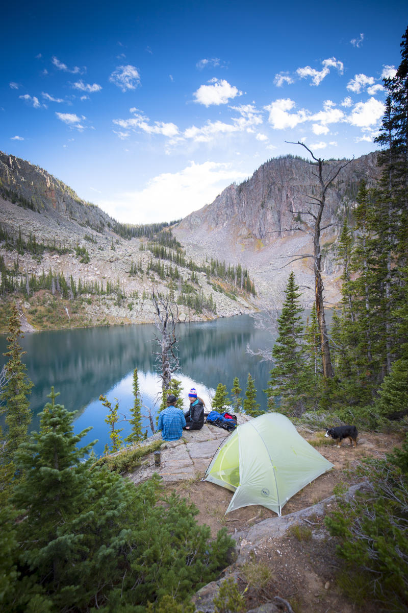 Backpackers enjoy the views at Gilpin Lake in the Zirkel Wilderness