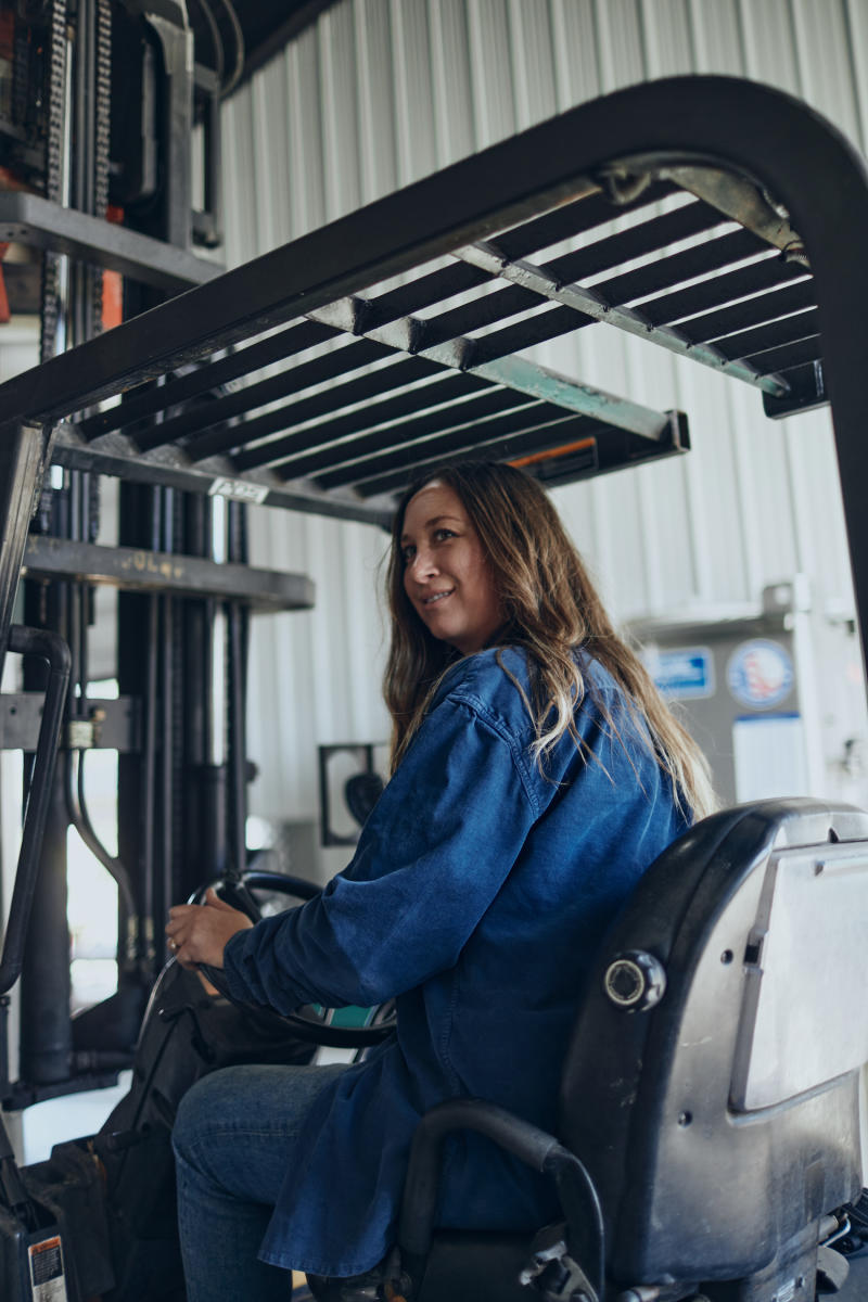 Riley Hubbard on forklift in Paso Robles.