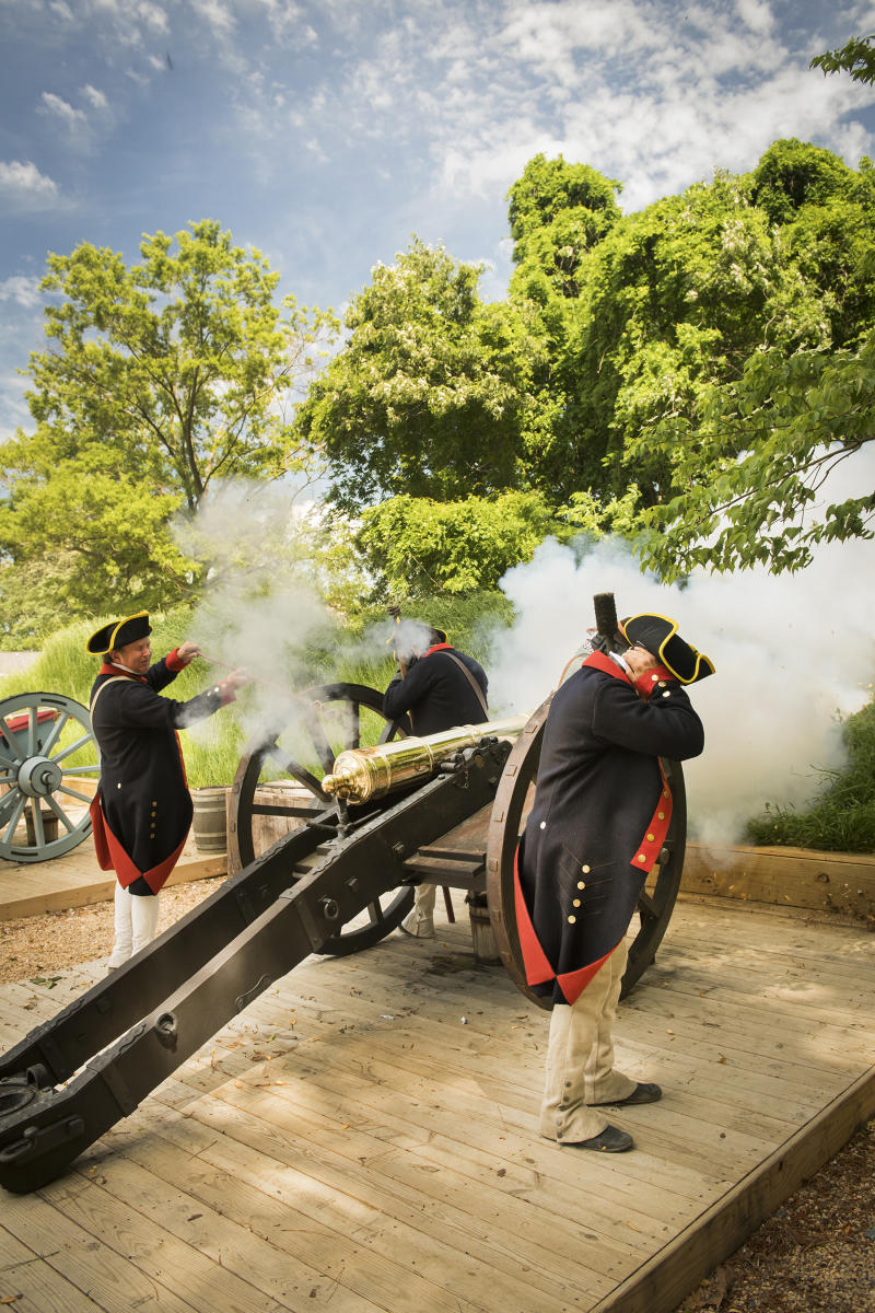 On July 4, artillery firing at the American Revolution Museum at Yorktown’s Continental Army encampment will salute the Declaration of Independence at 11 a.m. and 3 p.m., weather permitting. Jamestown-Yorktown Foundation photo.