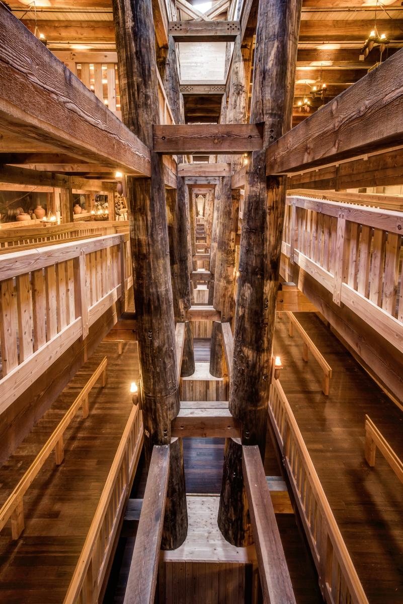 The image is of inside the Ark where you can see the multiple levels all made from wood.