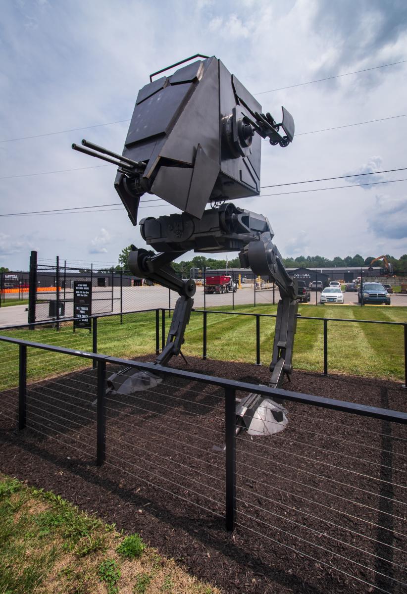 A statue of a walker from Star Wars by Metal Source in Wabash.