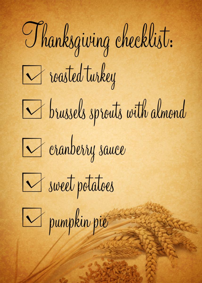 Thanksgiving checklist of items to prepare for dinner