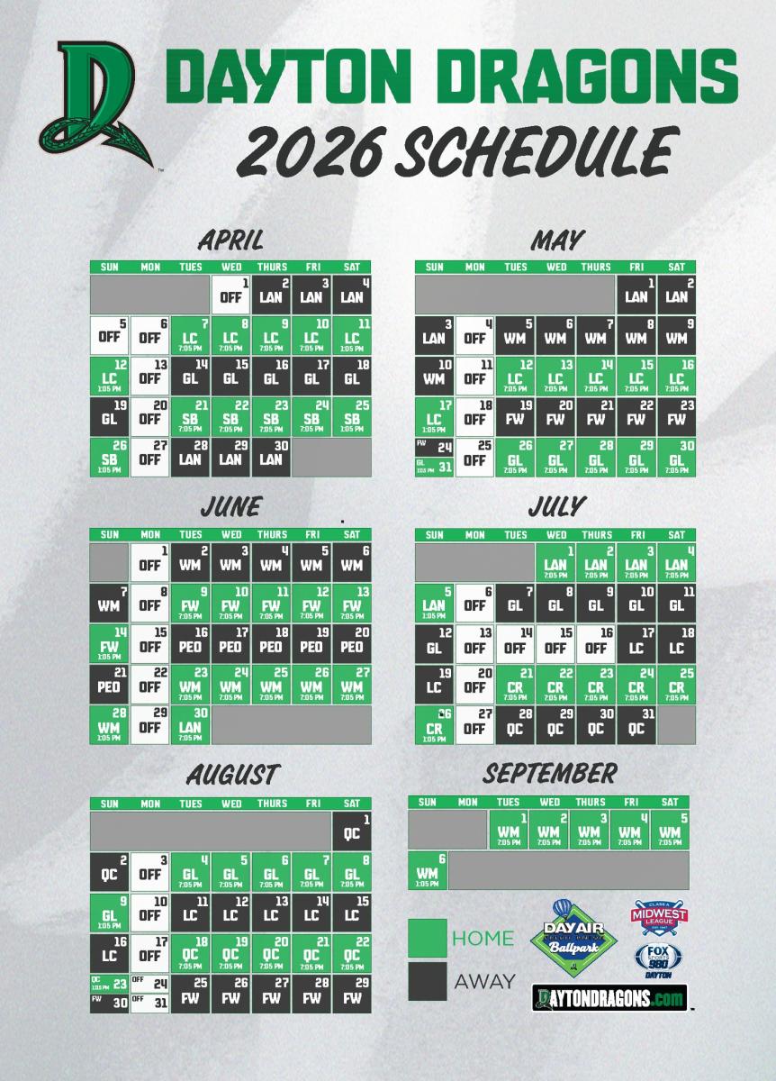 Dayton Dragons 2026 Schedule