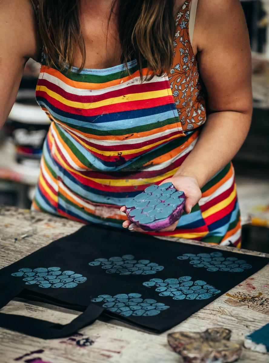 Making a bag at the Waringarri Textile Experience, part of the Ord Valley Muster