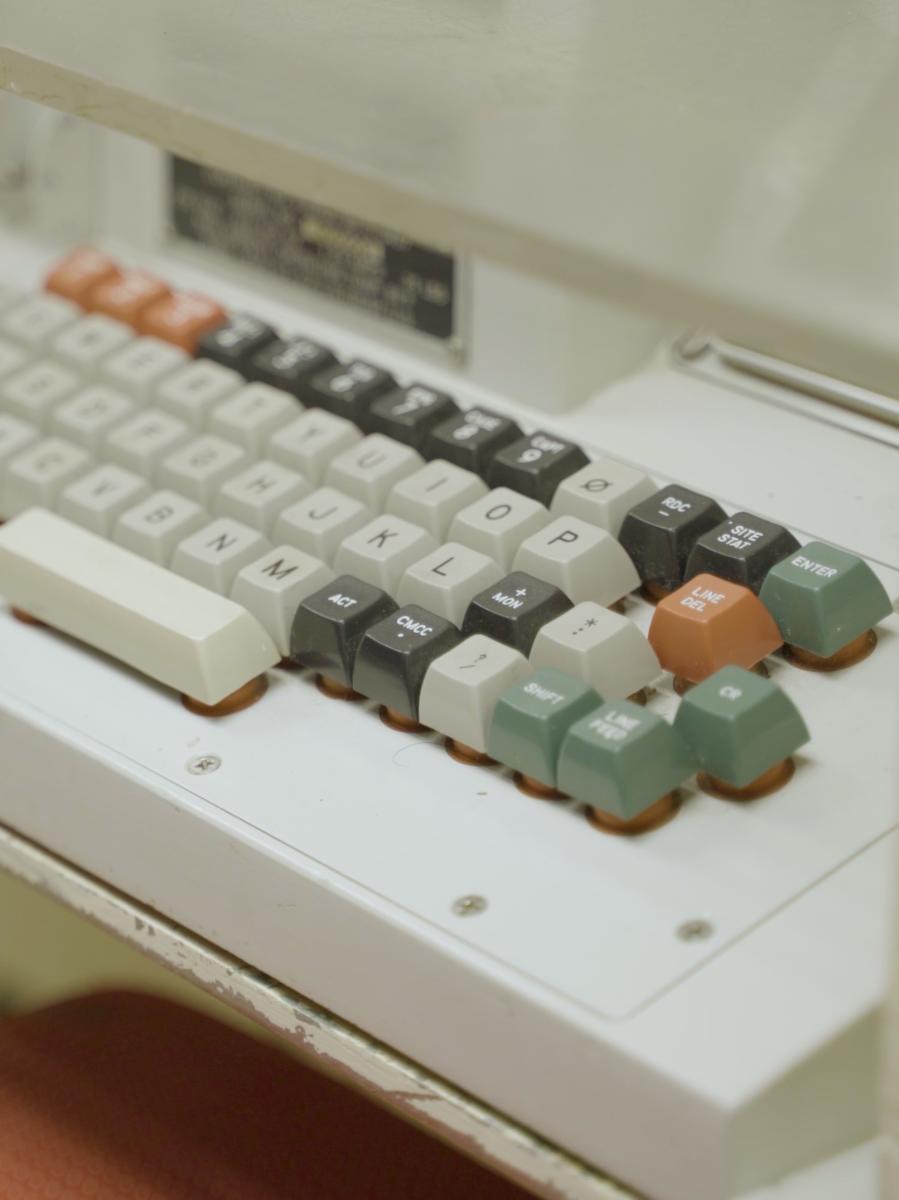 Close up of retro keyboard inside Quebec 01 Missile Alert Facility State Historical Site