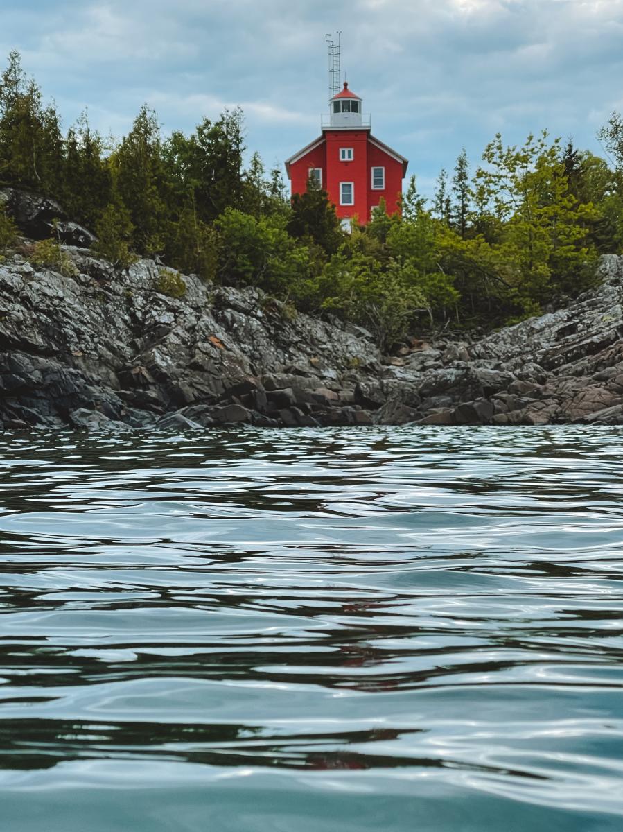 A view of the Marquette Harbor Lighthouse from out on Lake Superior