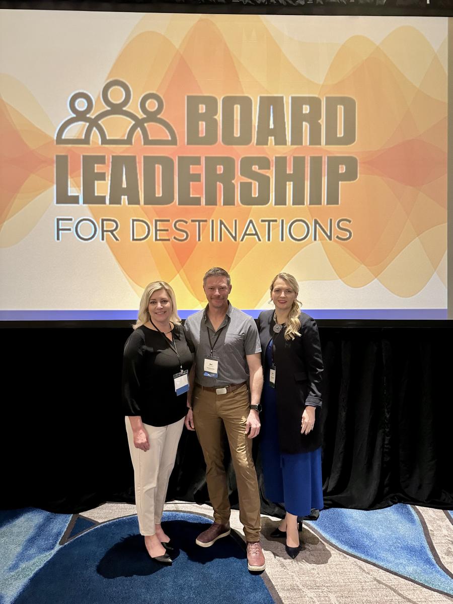 Mindy Jensen, Ben Abruzzo, and Tania Armenta at the 2025 Board Leadership for Destinations Conference
