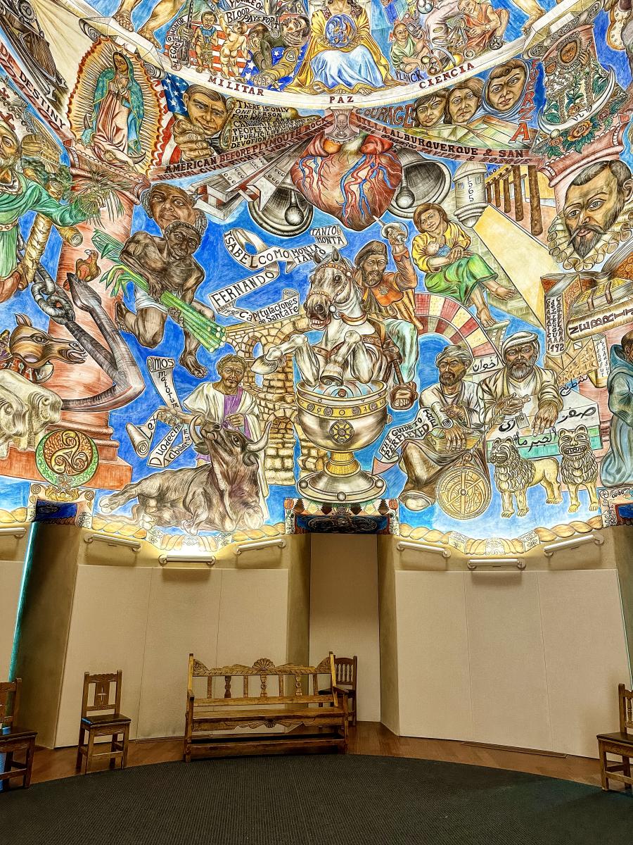 An image of the Mundos de Mestizaje mural at the National Hispanic Cultural Center