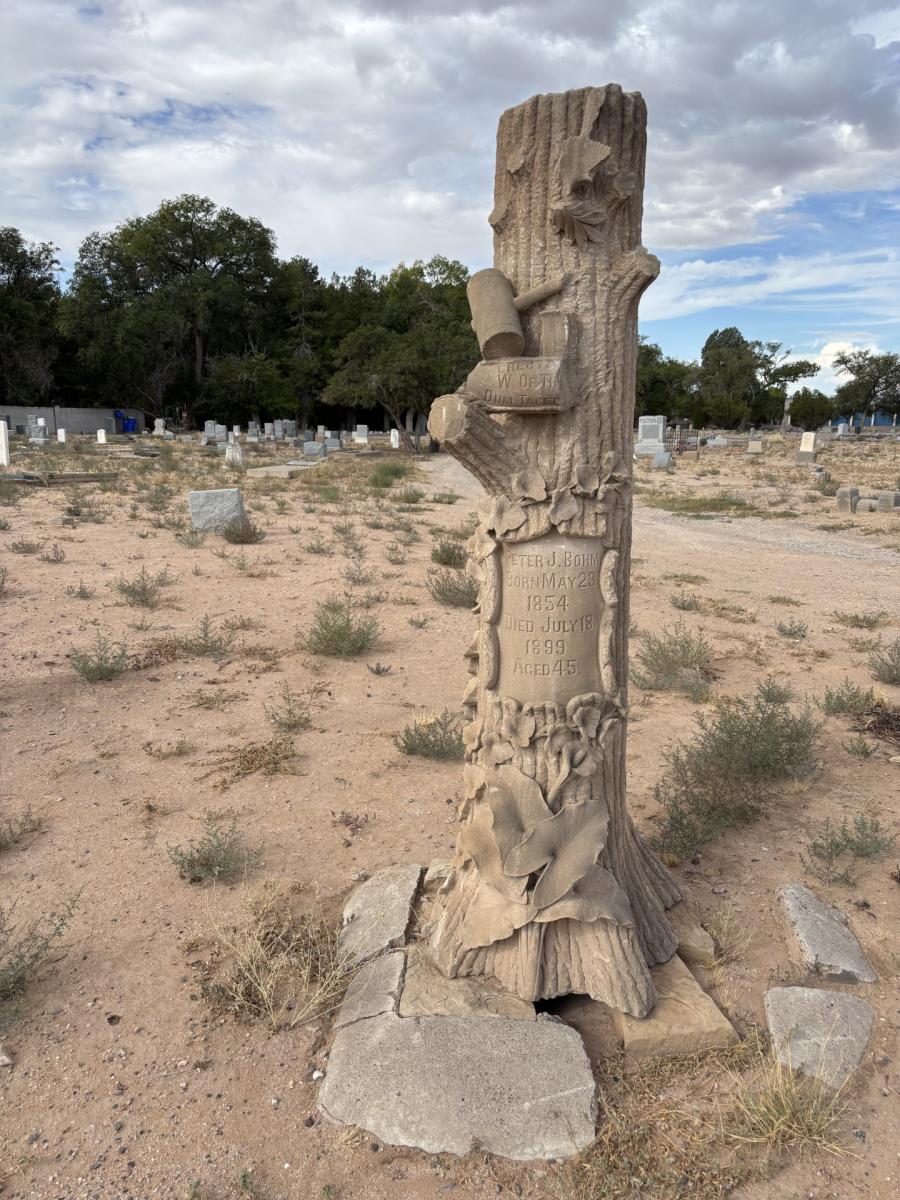 A photo of a headstone at the Historic Fairview Cemetery.
