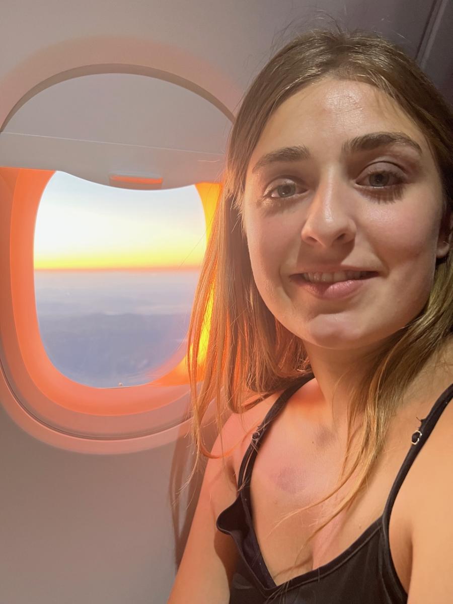 Abbey Romeo from Love on the Spectrum traveling on an airplane