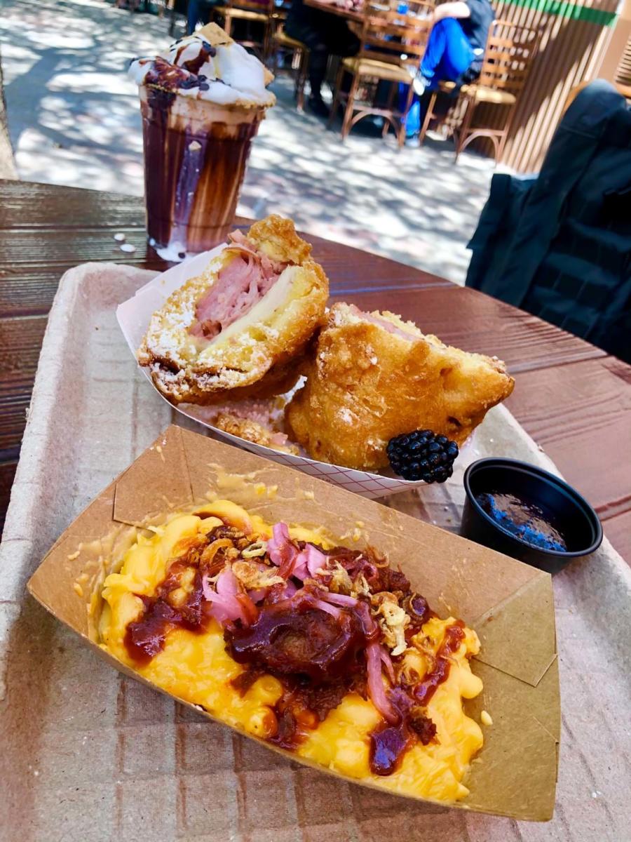 Brisket Mac n' Cheese and 1/2 Monte Cristo Sandwich from Smokejumpers Grill