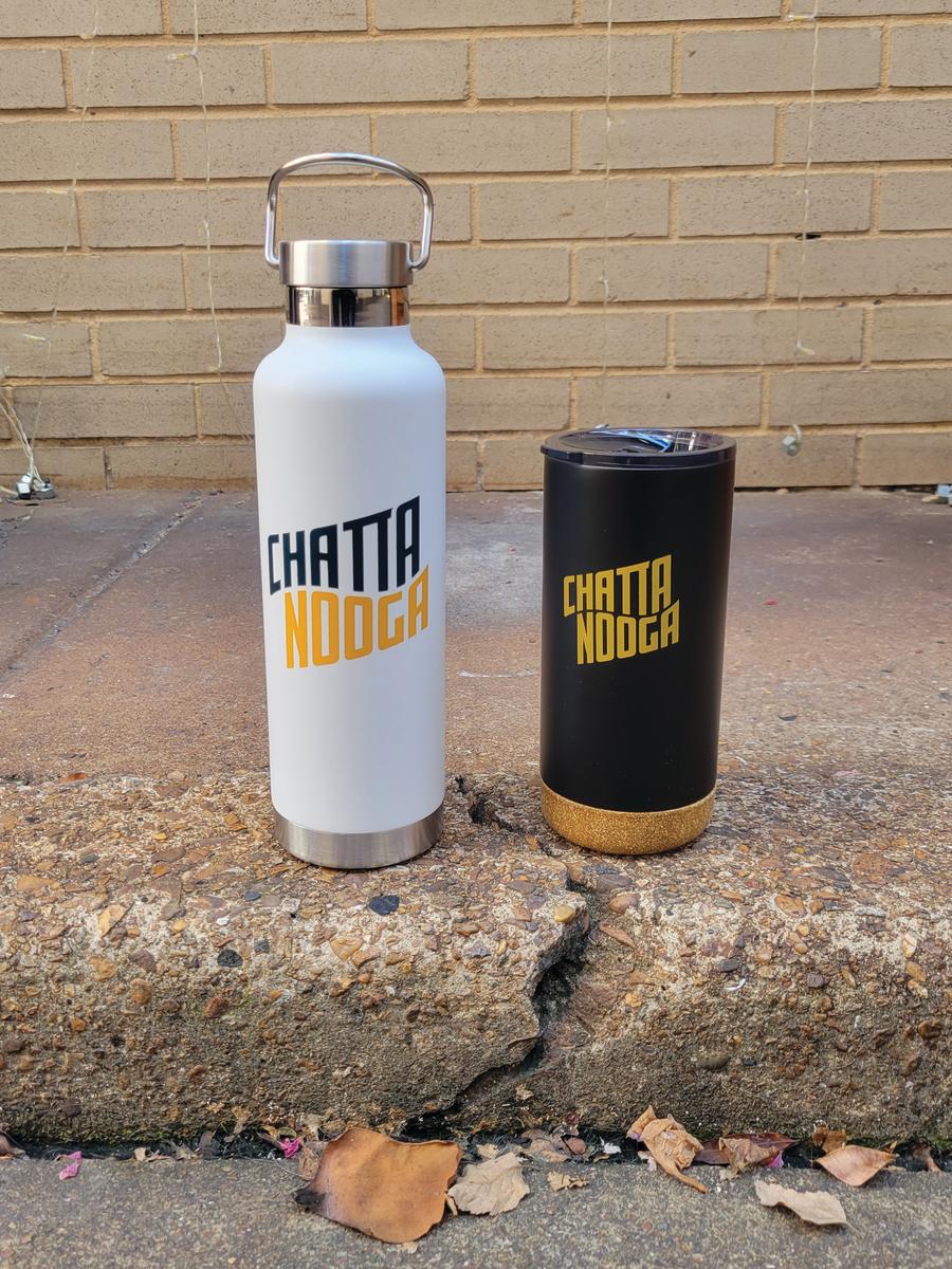 Chattanooga Cork bottom tumbler and white canteen water bottle