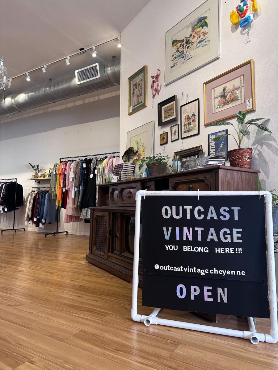 Inside the eclectic Outcast Vintage shop, with racks of stylish clothes and unique decor, one of the amazing places near Cheyenne to find curated vintage treasures.